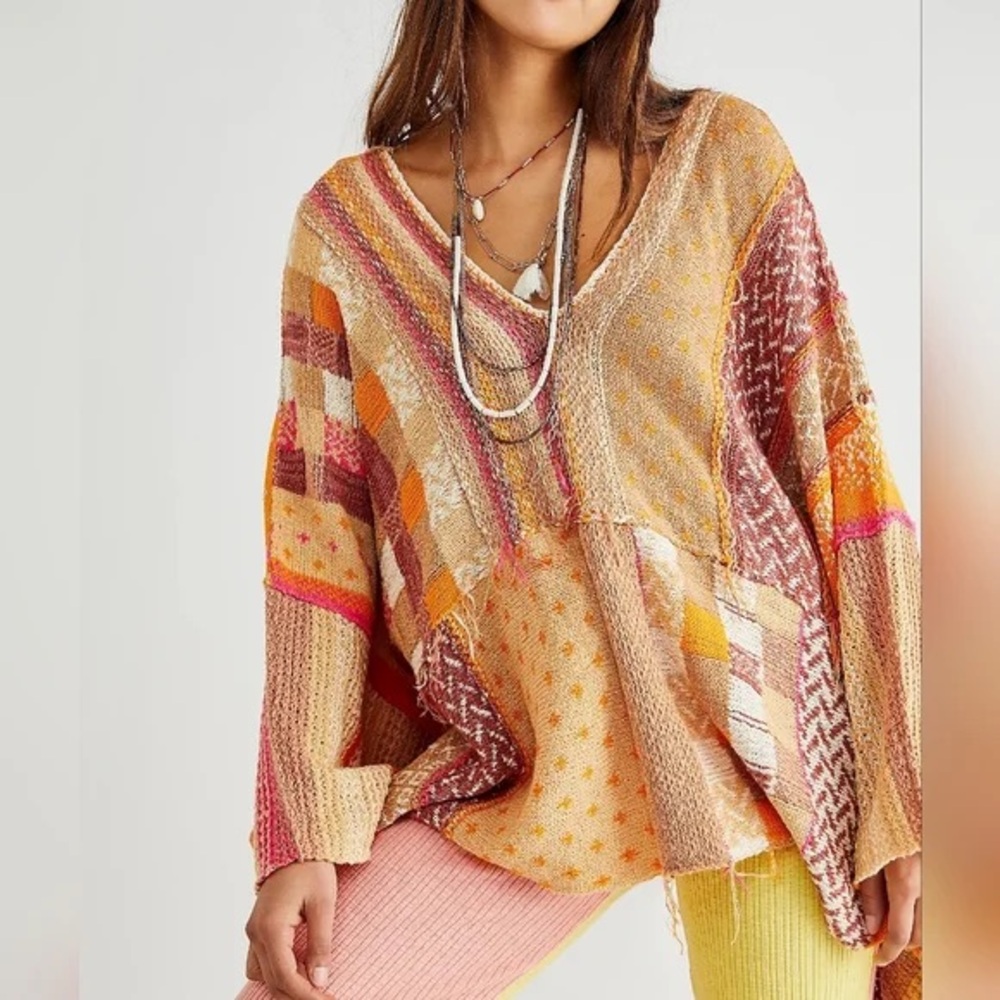 Free People Multicolor Patchwork Sweater
